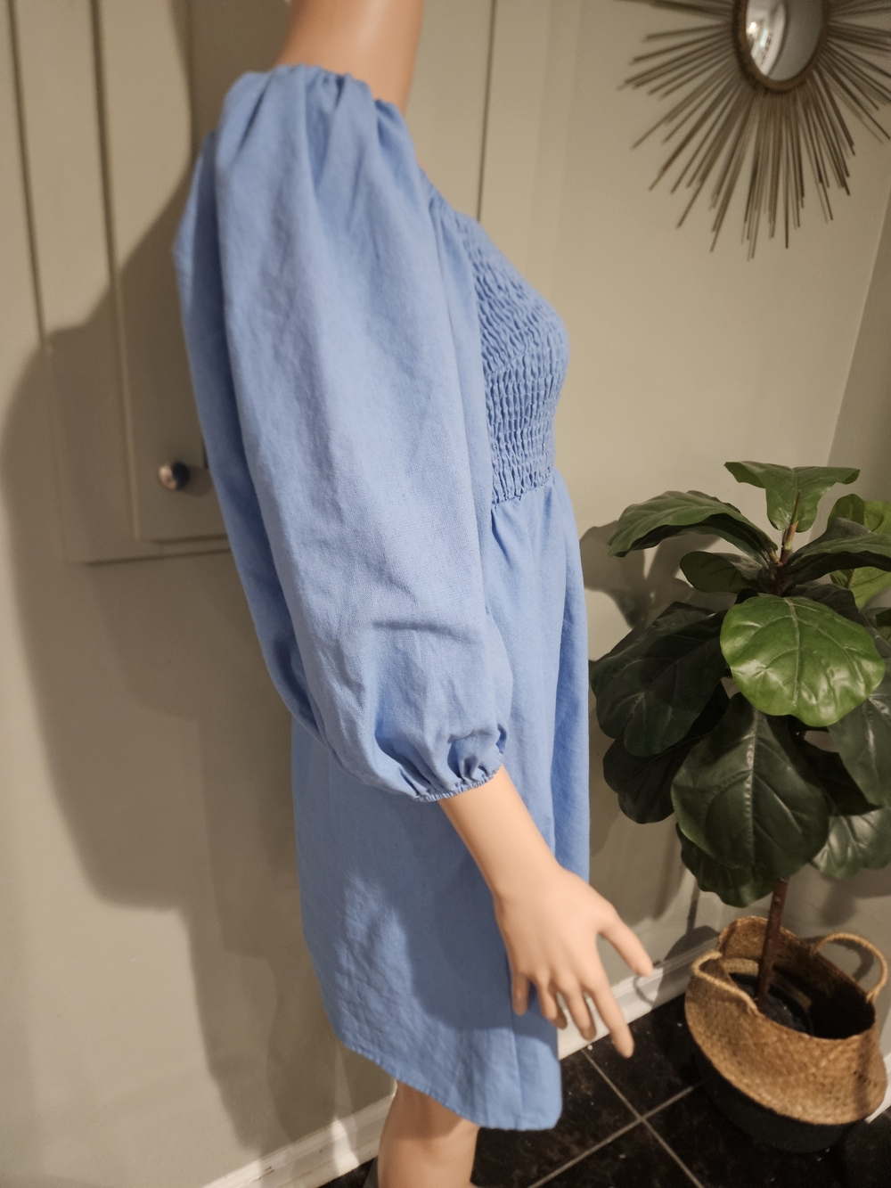 Tuckernuck Annie Smocked Mini Dress In Beaufort Blue. Size Med - Picture 12 of 16